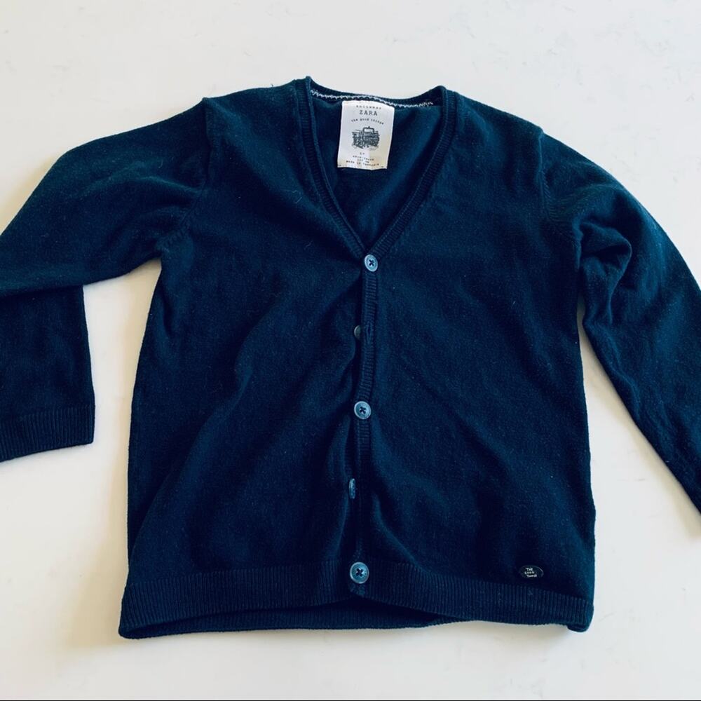 Zara Boys Navy Cotton Cardigan size 6 Preppy Classic Minimalist